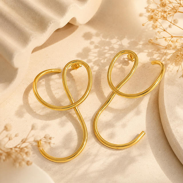 Irregular Geometric Lines Circle Personalized Creative 18K Real Gold Plated Stainless Steel Earrings