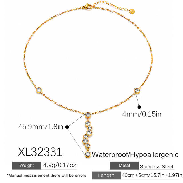 Stainless Steel Necklace with Irregular Geometric Zircon Splicing Y-Shaped Gold-Plated Waterproof Necklace
