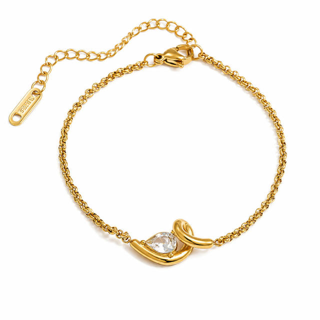 Stainless Steel Bracelet with Irregular S-Shaped Water Drop-Shaped Zircon