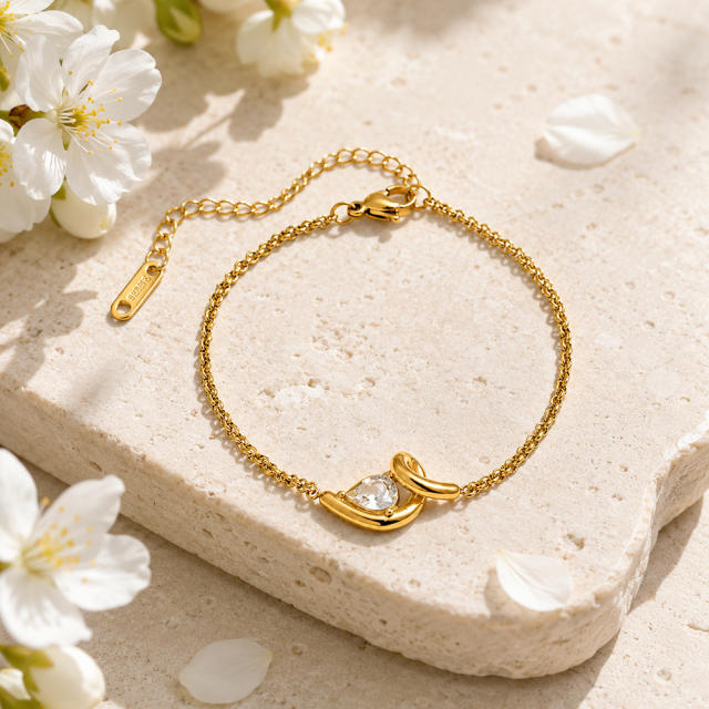 Stainless Steel Bracelet with Irregular S-Shaped Water Drop-Shaped Zircon