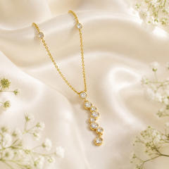 Stainless Steel Necklace with Irregular Geometric Zircon Splicing Y-Shaped Gold-Plated Waterproof Necklace