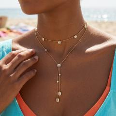 Ins-Style Stainless Steel Necklace with Square Zircon Tassel