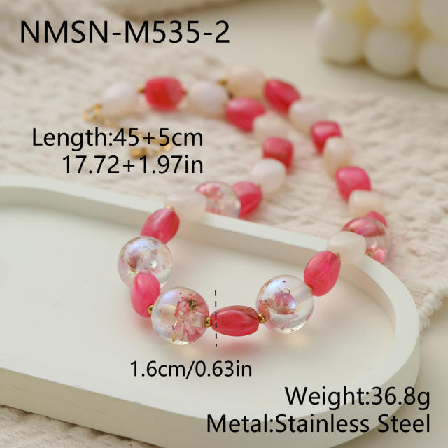 Macaron Pink and White Mixed Color Beaded Necklace Seaside Vacation Style Jewelry Wholesale