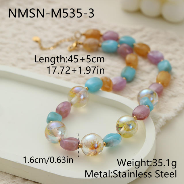 Macaron Pink and White Mixed Color Beaded Necklace Seaside Vacation Style Jewelry Wholesale