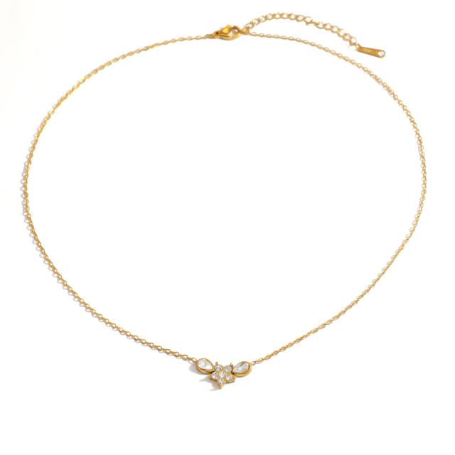 18KG diamond V shape flower stainless steel necklace dainty necklace