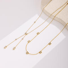 Ins-Style Stainless Steel Necklace with Square Zircon Tassel