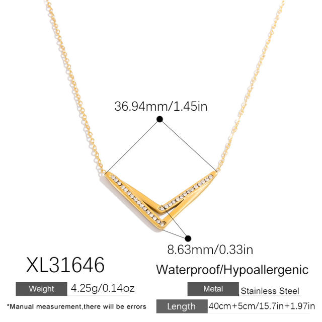 18KG diamond V shape flower stainless steel necklace dainty necklace
