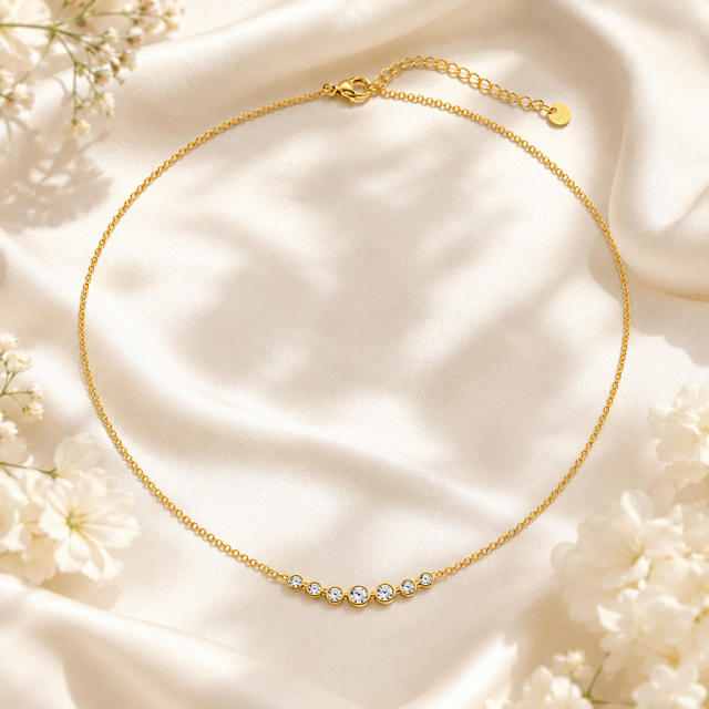 Stainless Steel Necklace with Irregular Geometric Zircon Splicing Y-Shaped Gold-Plated Waterproof Necklace