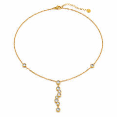 Stainless Steel Necklace with Irregular Geometric Zircon Splicing Y-Shaped Gold-Plated Waterproof Necklace