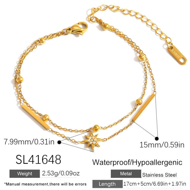 Stainless Steel Bracelet with Irregular S-Shaped Water Drop-Shaped Zircon