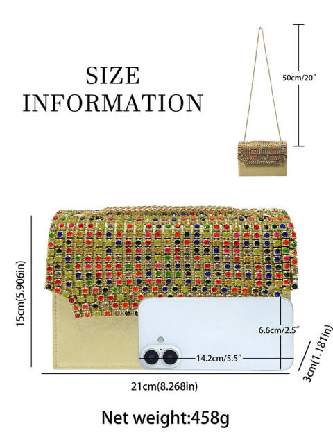 Elegant colorful diamond square shape cluth bag shoulder bag evening bag
