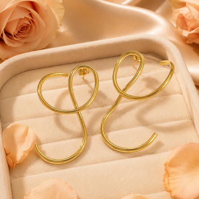 Irregular Geometric Lines Circle Personalized Creative 18K Real Gold Plated Stainless Steel Earrings
