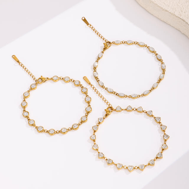 Hot-Selling Stainless Steel bracelet Round Oval Heart-Shaped Zircon Full Diamond Bracelet