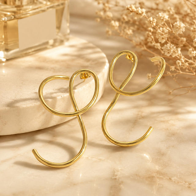 Irregular Geometric Lines Circle Personalized Creative 18K Real Gold Plated Stainless Steel Earrings