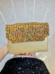 Elegant colorful diamond square shape cluth bag shoulder bag evening bag