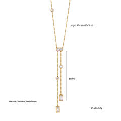 Ins-Style Stainless Steel Necklace with Square Zircon Tassel