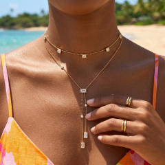 Ins-Style Stainless Steel Necklace with Square Zircon Tassel
