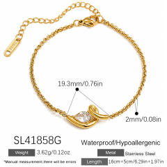 Stainless Steel Bracelet with Irregular S-Shaped Water Drop-Shaped Zircon