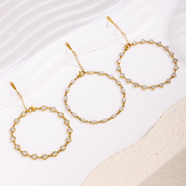 Hot-Selling Stainless Steel bracelet Round Oval Heart-Shaped Zircon Full Diamond Bracelet
