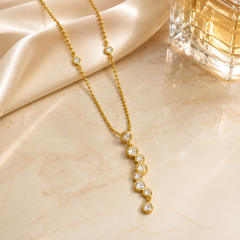 Stainless Steel Necklace with Irregular Geometric Zircon Splicing Y-Shaped Gold-Plated Waterproof Necklace