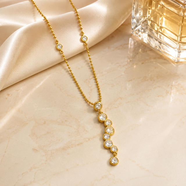 Stainless Steel Necklace with Irregular Geometric Zircon Splicing Y-Shaped Gold-Plated Waterproof Necklace