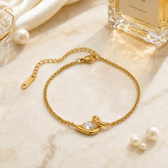 Stainless Steel Bracelet with Irregular S-Shaped Water Drop-Shaped Zircon