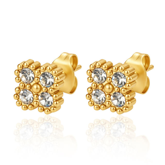 Stainless Steel earrings Petal Inlaid Zircon Earrings for Women 18K Plated Five-Leaf Flower Earrings