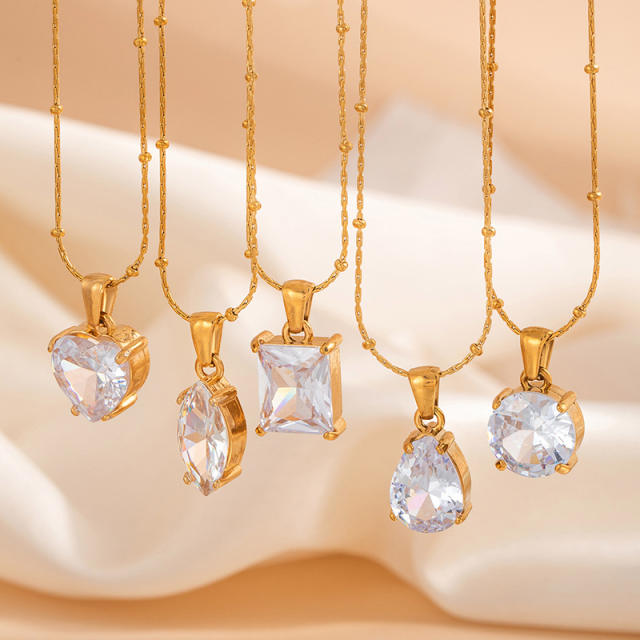 Dainty Heart-Shaped Teardrop Zircon Pendant stainless Steel Necklace for Women