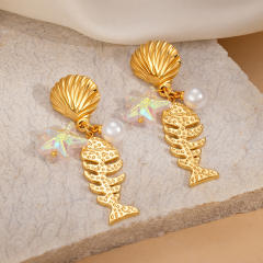 Marine Elements Pearl Flower Shell Stainless Steel Earrings
