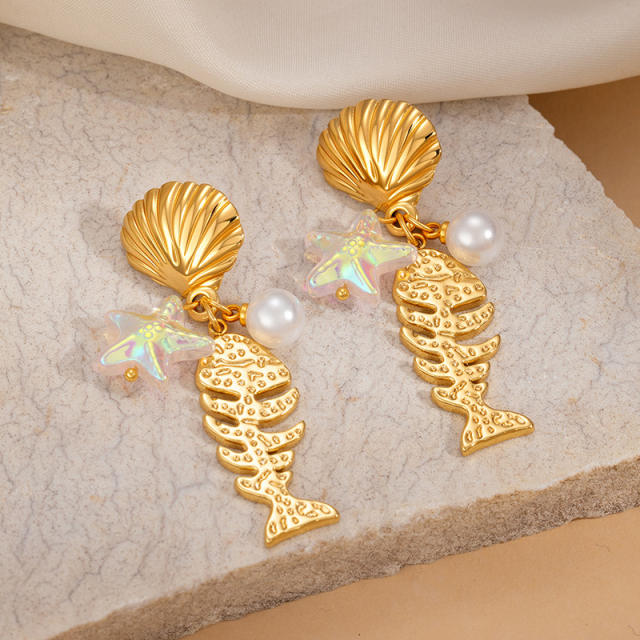 Marine Elements Pearl Flower Shell Stainless Steel Earrings