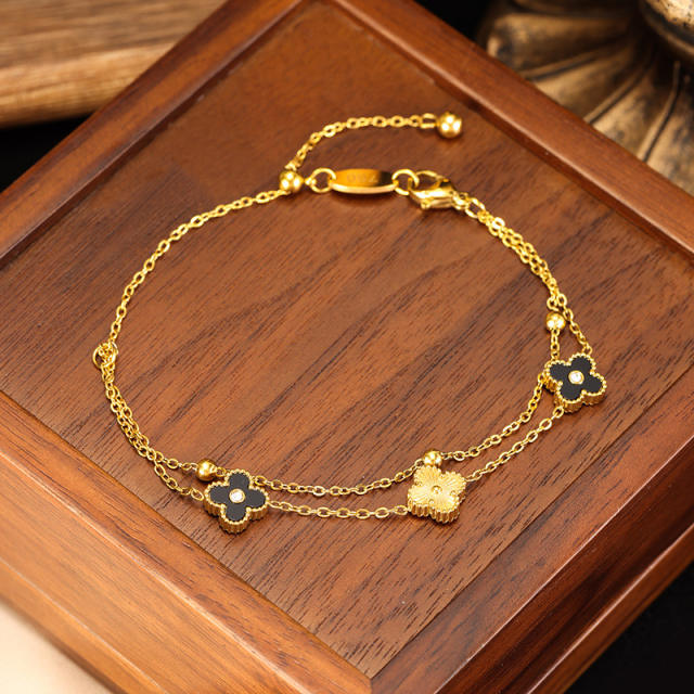 Non-Fading Jewelry Pull-Out Four-Leaf Clover Stainless Steel Bracelet for Women
