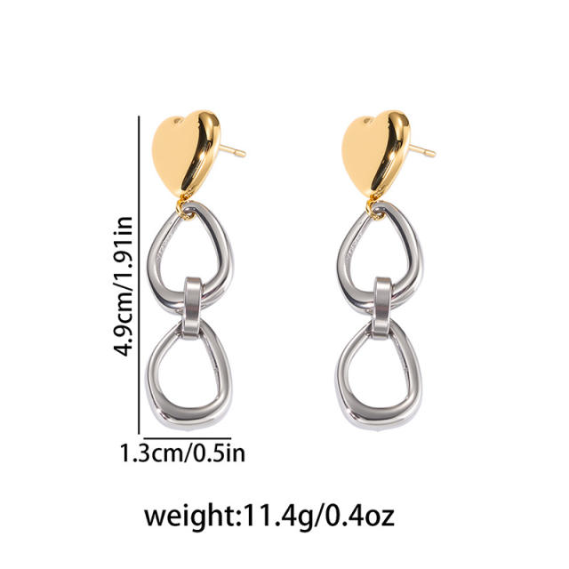Stainless Steel earrings Geometric Love Heart Tassel Chain Earrings for Women
