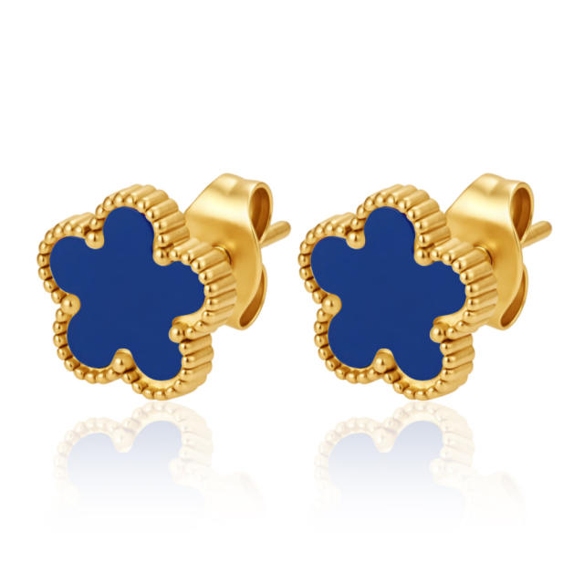 Stainless Steel earrings Petal Inlaid Zircon Earrings for Women 18K Plated Five-Leaf Flower Earrings