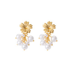 Marine Elements Pearl Flower Shell Stainless Steel Earrings