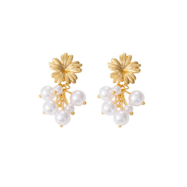 Marine Elements Pearl Flower Shell Stainless Steel Earrings