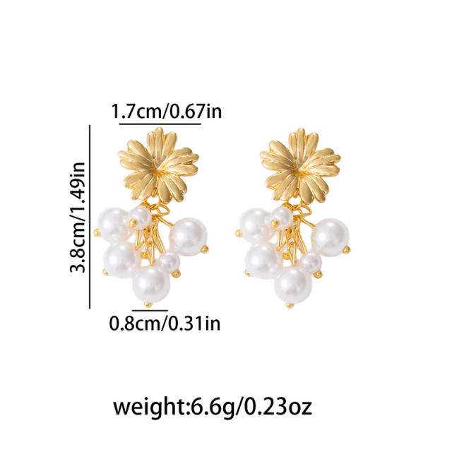 Marine Elements Pearl Flower Shell Stainless Steel Earrings