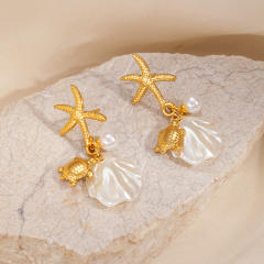 Marine Elements Pearl Flower Shell Stainless Steel Earrings