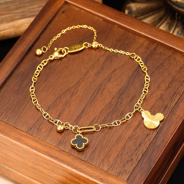 Non-Fading Jewelry Pull-Out Four-Leaf Clover Stainless Steel Bracelet for Women