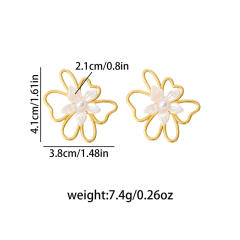 Hollow Irregular Flower Pearl Stainless Steel Earrings for Women
