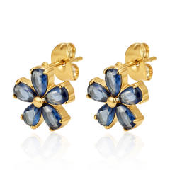 Stainless Steel earrings Petal Inlaid Zircon Earrings for Women 18K Plated Five-Leaf Flower Earrings