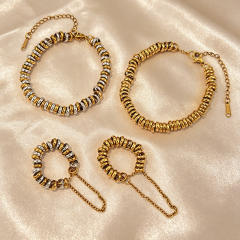 Stainless Steel Rings Bracelets set Non-Fading Circle Beads Gold Silver Color Stainless Steel Jewelry set