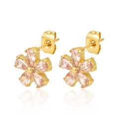 Stainless Steel earrings Petal Inlaid Zircon Earrings for Women 18K Plated Five-Leaf Flower Earrings