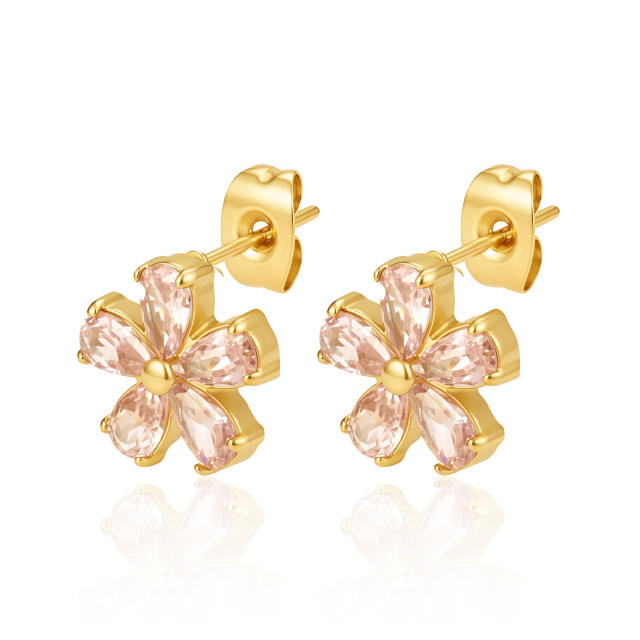 Stainless Steel earrings Petal Inlaid Zircon Earrings for Women 18K Plated Five-Leaf Flower Earrings