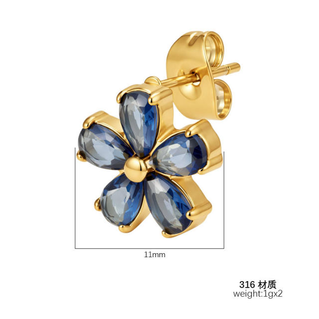 Stainless Steel earrings Petal Inlaid Zircon Earrings for Women 18K Plated Five-Leaf Flower Earrings