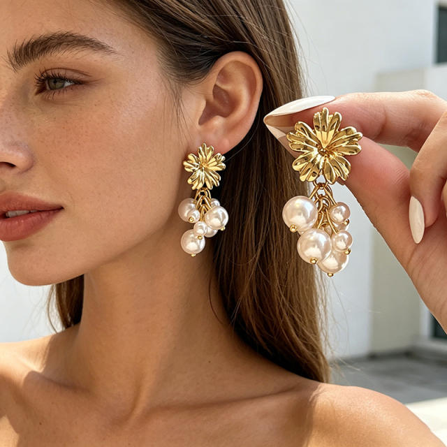 Marine Elements Pearl Flower Shell Stainless Steel Earrings