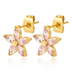 Stainless Steel earrings Petal Inlaid Zircon Earrings for Women 18K Plated Five-Leaf Flower Earrings