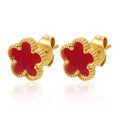 Stainless Steel earrings Petal Inlaid Zircon Earrings for Women 18K Plated Five-Leaf Flower Earrings