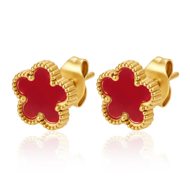 Stainless Steel earrings Petal Inlaid Zircon Earrings for Women 18K Plated Five-Leaf Flower Earrings
