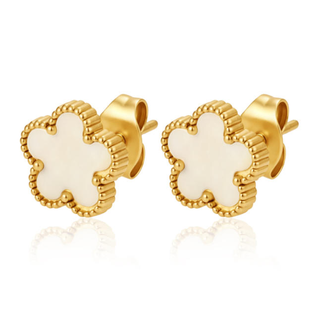 Stainless Steel earrings Petal Inlaid Zircon Earrings for Women 18K Plated Five-Leaf Flower Earrings