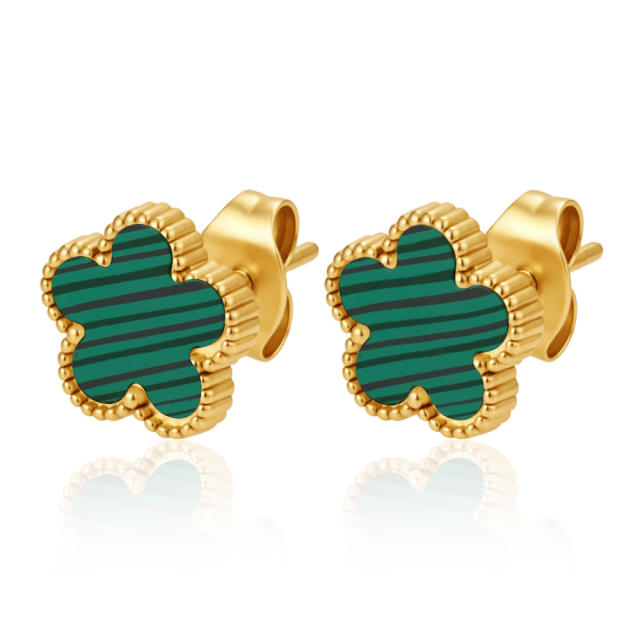Stainless Steel earrings Petal Inlaid Zircon Earrings for Women 18K Plated Five-Leaf Flower Earrings